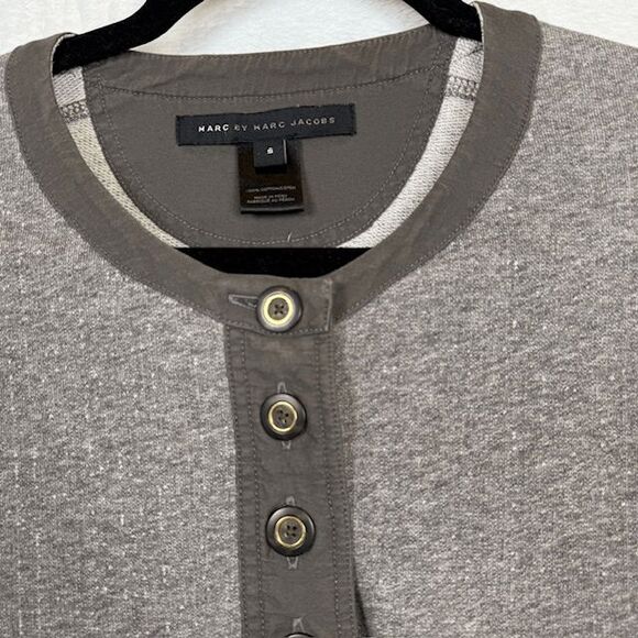Marc by Marc Jacobs Ash Brown Henley Elbow Patches Raw Hem 3/4 Sleeve Small - Picture 4 of 10